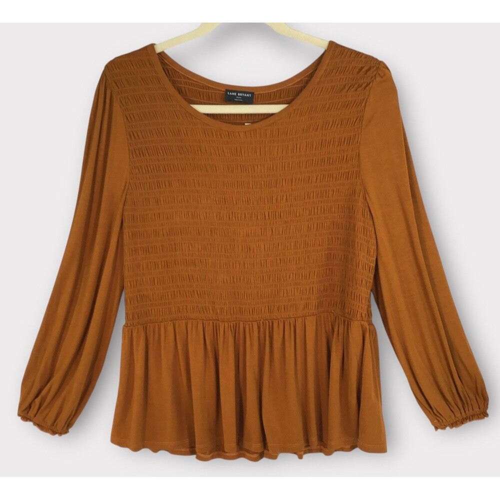 Lane Bryant NEW Smocked Tunic Top Womens 22/24 Stretch Cinnamon Rust Drop Waist